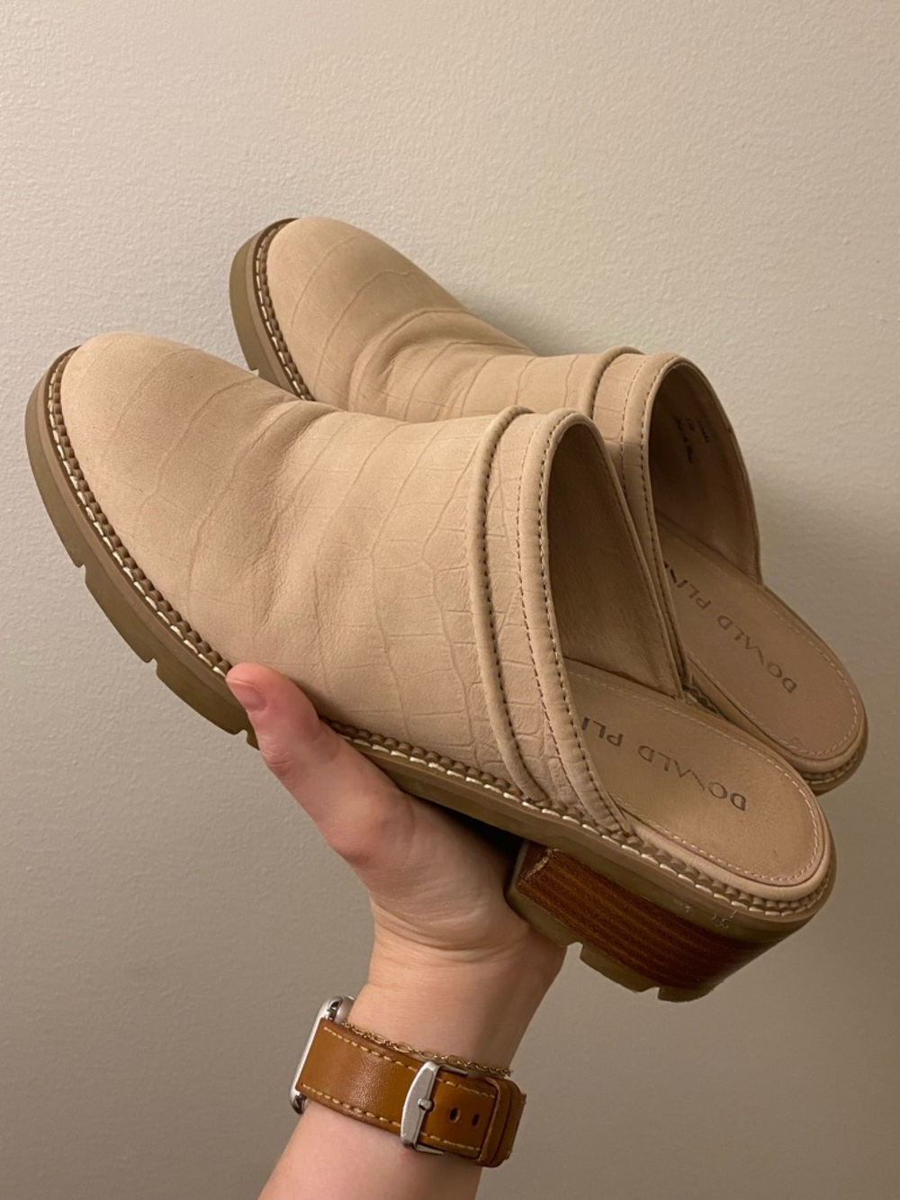 Donald J. Pliner Taupe/Cream Slide Mules